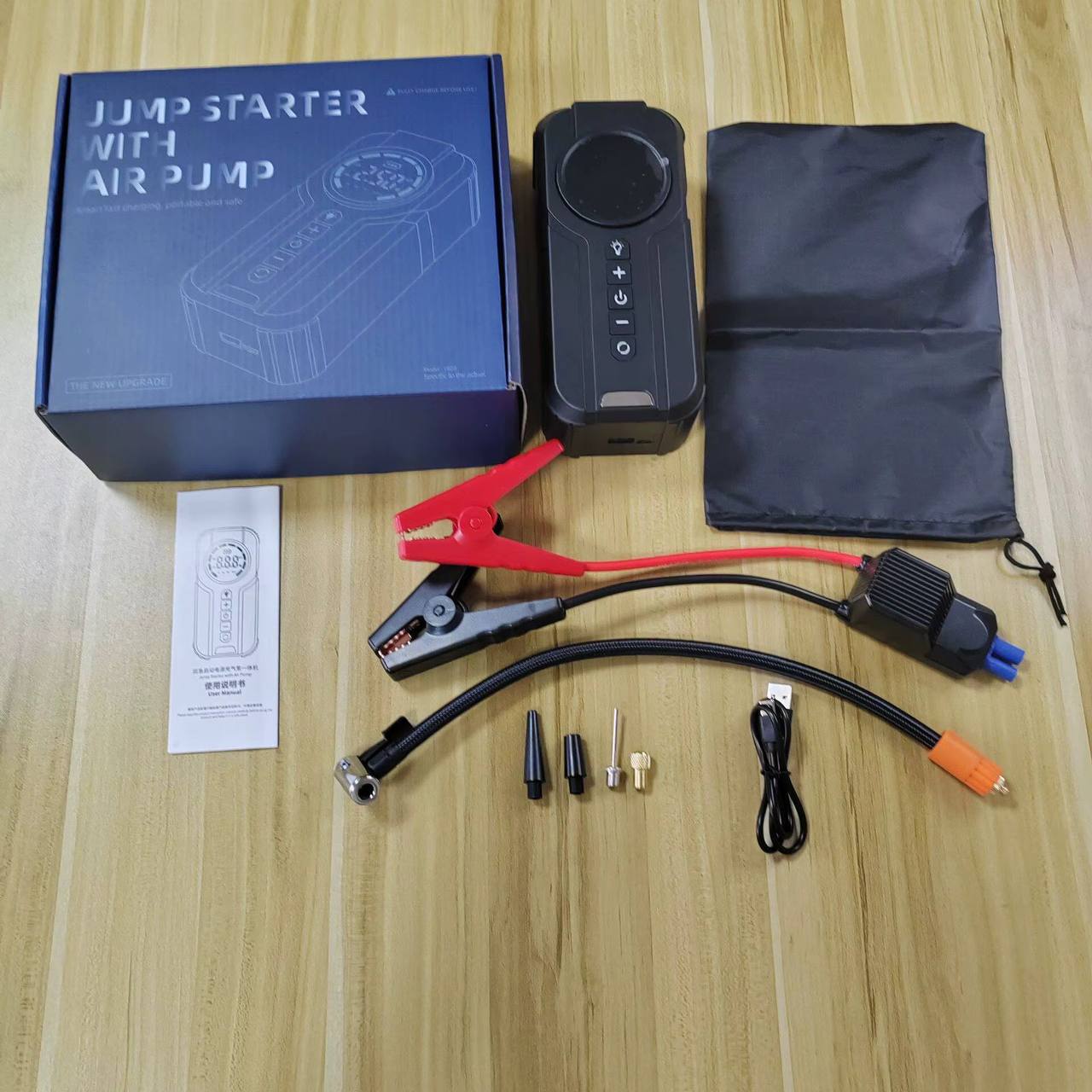 Démarreur de Voiture, Compresseur d'Air Portatif, Power Bank et Lampe LED Jump Starter with Air Pump معزز بطارية 4 في 1 1920 جهاز تشغيل السيارة، ضاغط هواء محمول، بنك طاقة، ومصباح LED