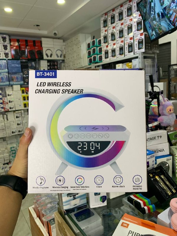 مكبر صوت لاسلكي LED للشحن BT-3401 LED Wireless Charging Spaker Haut-parleur de chargement sans fil à LED