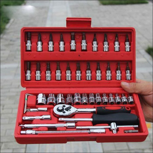 Pack jeu de 46 pièces pour outils douilles et cliquets
