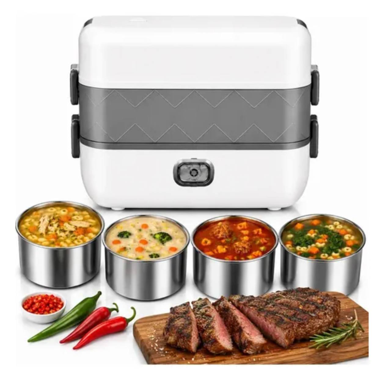 صندوق غداء ساخن وطباخ كهربائي متعدد الوظائف بسعة 2 لتر Boîte à repas lunch box chauffante et cuiseure électrique