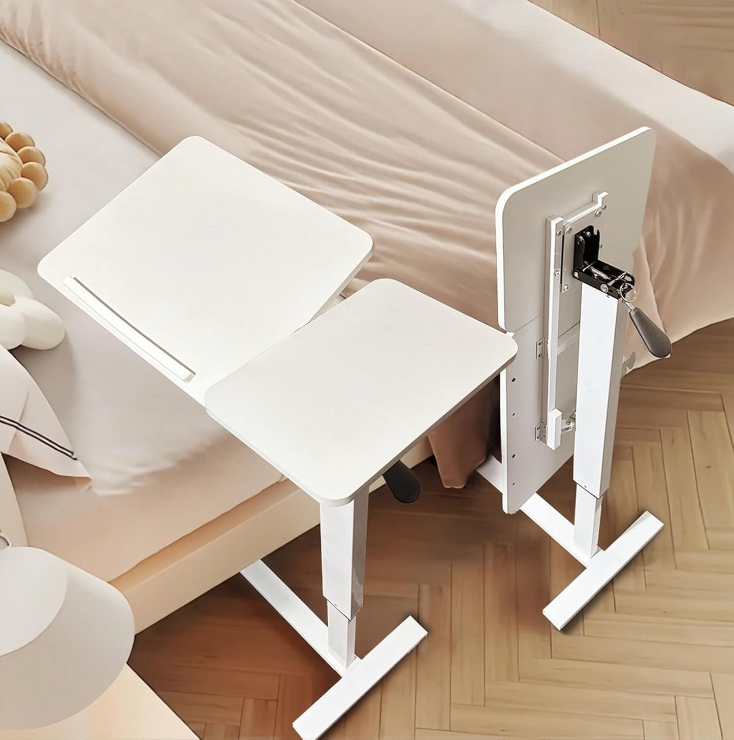 طاولة جانبية للسرير طاولة كمبيوتر محمول بيضاء عصرية بعجلات Table de chevet à roulettes blanche moderne pour ordinateur portable