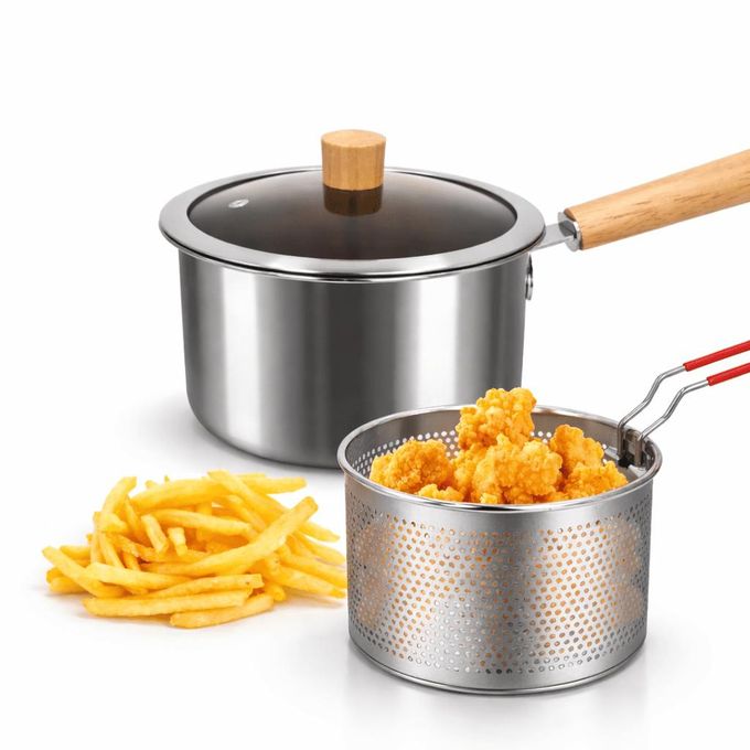 Friteuse en acier inoxydable Casserole قلاية الزيت مقلاة عميقة من الفولاذ المقاوم للصدأ مزودة بسلة قابلة للإزالة