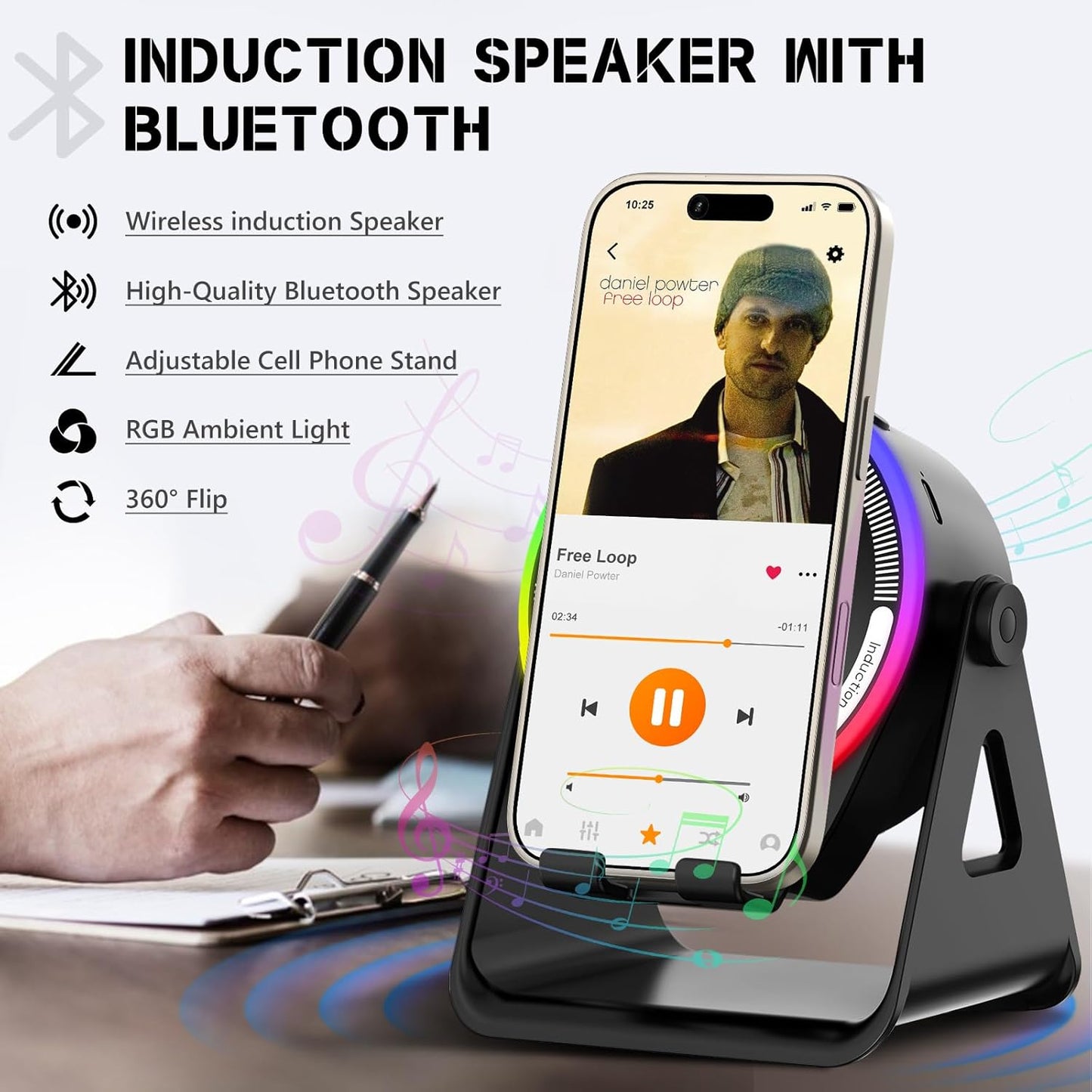 حامل هاتف مزود بشحن لاسلكي وإضاءة Support audio induction sans fil Bluetooth Induction Base