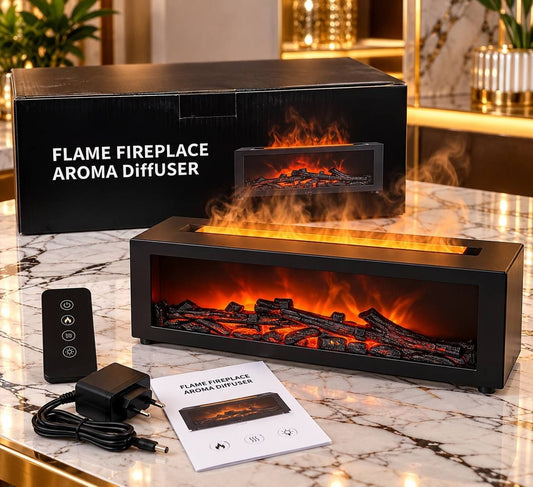 جهاز نشر الروائح ومرطب هواء بتصميم يحاكي المدفأة Diffuseur d'arômes et humidificateur effet cheminée avec effet de flamme