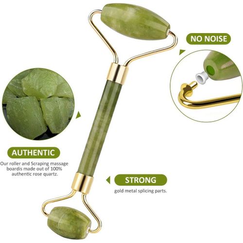 حجر طبيعي لعلاج التجاعيد وإزالة السموم وشد البشرة Ensemble de massage facial avec rouleau de jade et Gua Sha