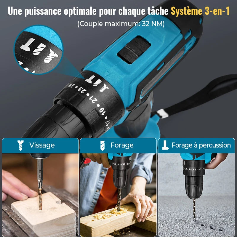 Perceuse à percussion sans fil 28V, tournevis multifonction, perceuse électrique rechargeable مثقاب لاسلكي يعمل بجهد 28 فولت، مفك براغي متعدد الوظائف، مثقاب كهربائي قابل لإعادة الشحن