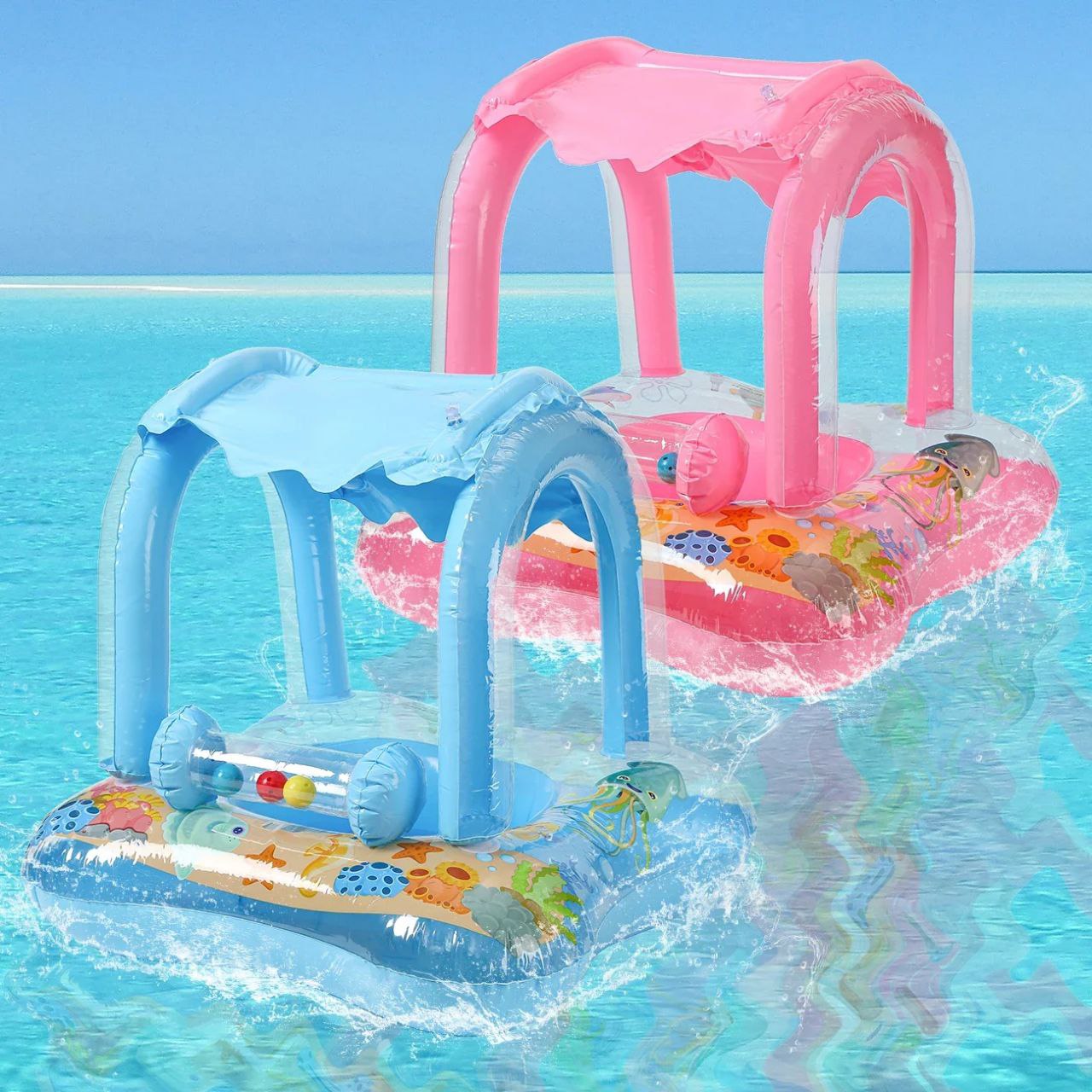 عوامة نجاة قابلة للنفخ للسباحة مع مظلة للطفل Bouée De Sauvetage Flotteur De Natation Pour Bébé Gonflable Avec Pare Soleil