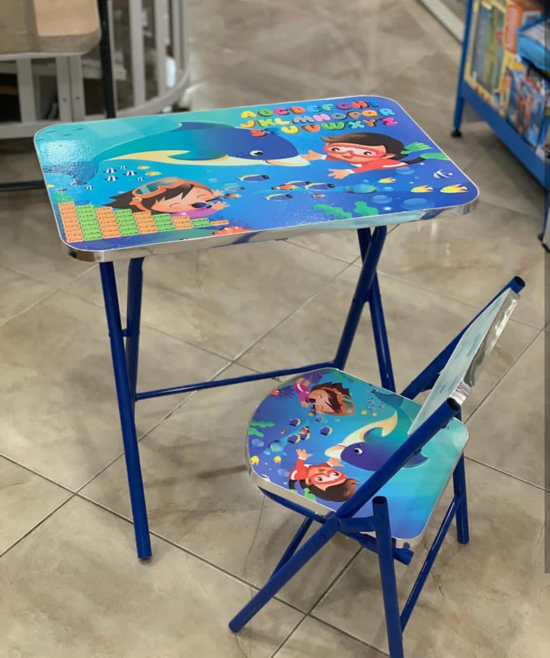 Bureau Enfant Pliant avec Chaise Thème Océan مكتب أطفال قابل للطي مع كرسي تصميم مستوحى من المحيط