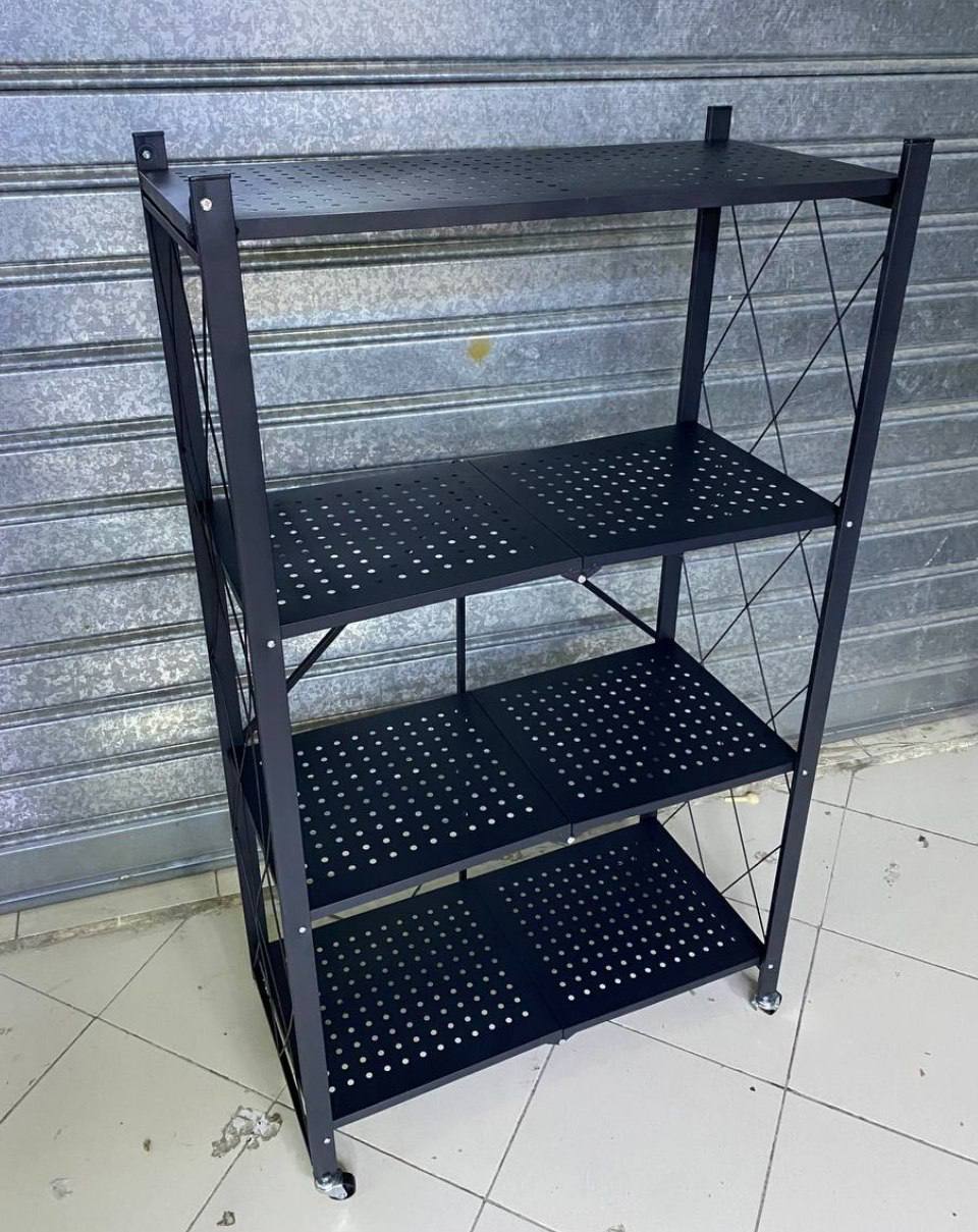 رف معدني قابل للطي بأربع طبقات وعجلات Étagère en Métal Pliable avec 4 Couches et Roues