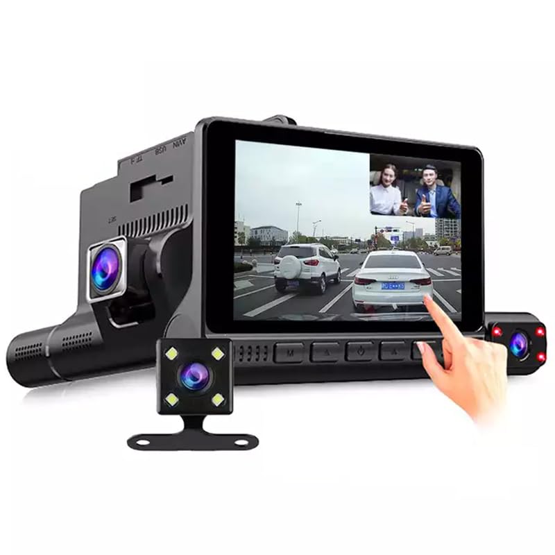 كاميرا السيارة ثلاثية العدسات مسجل فيديو للسيارة Enregistreur vidéo E-ACE pour voiture de 4 pouces avec 3 caméras FHD 1080P, support pour caméra arrière