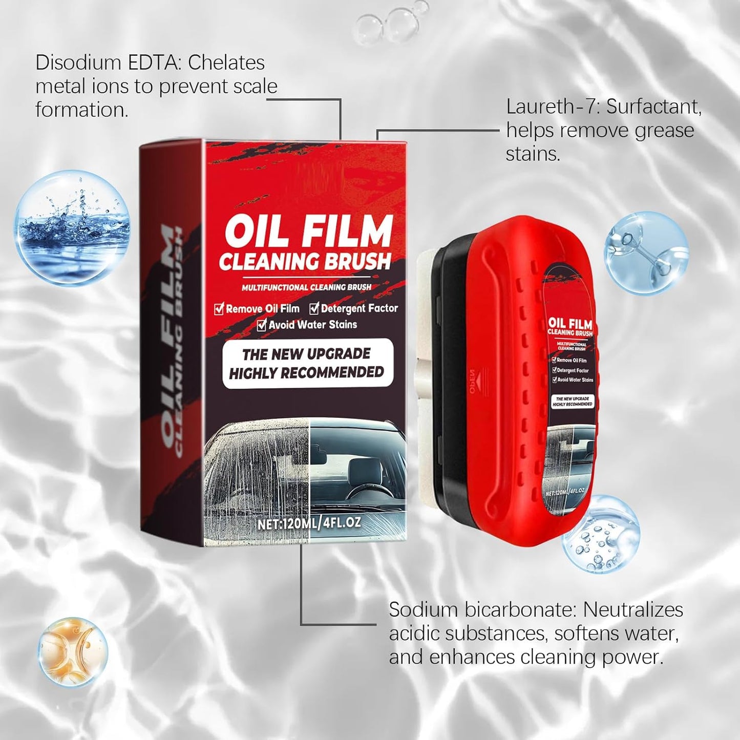 Oil Film Cleaning Brush فرشاة تنظيف الزجاج الأمامي، غشاء مقاوم للزيوت لنوافذ السيارة، فرشاة متعددة الوظائف