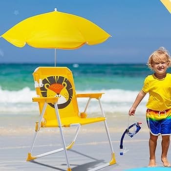 Chaise de plage pliante jaune pour enfant كرسي شاطئ أصفر قابل للطي للأطفال