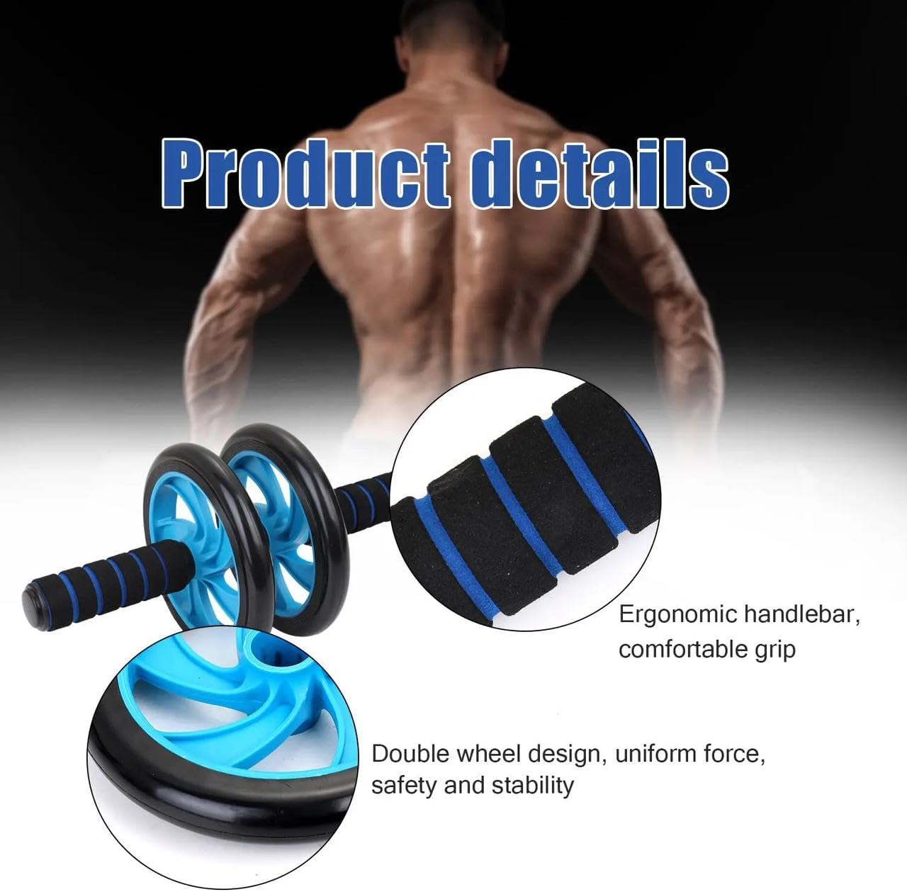 عجلة تمارين البطن الدوارة المزدوجة أسطوانة لتمارين عضلات البطن، بمقبض مانع للانزلاق AB WHEEL EXERCISER  Roulette abdos et musculation, poignée antidérapante