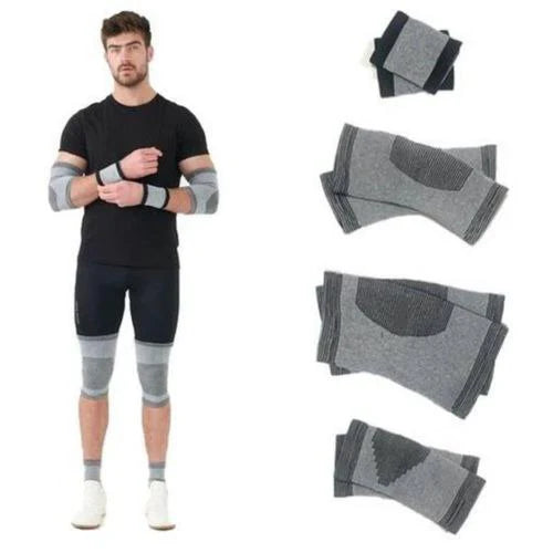 مجموعة معدات الحماية الرياضية، واقيات الذراع، واقيات المعصم، واقيات الركبة Ensemble de protections pour le fitness, protège-bras, protège-poignets, genouillères et protège-chevilles, ensemble de supports pour le corps