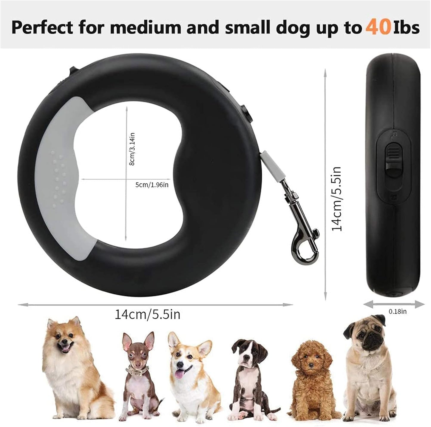 RETRACTABLE DOG LEASH Laisse à chien rétractable avec lampe LED طوق كلاب قابل للسحب مزود بإضاءة LED