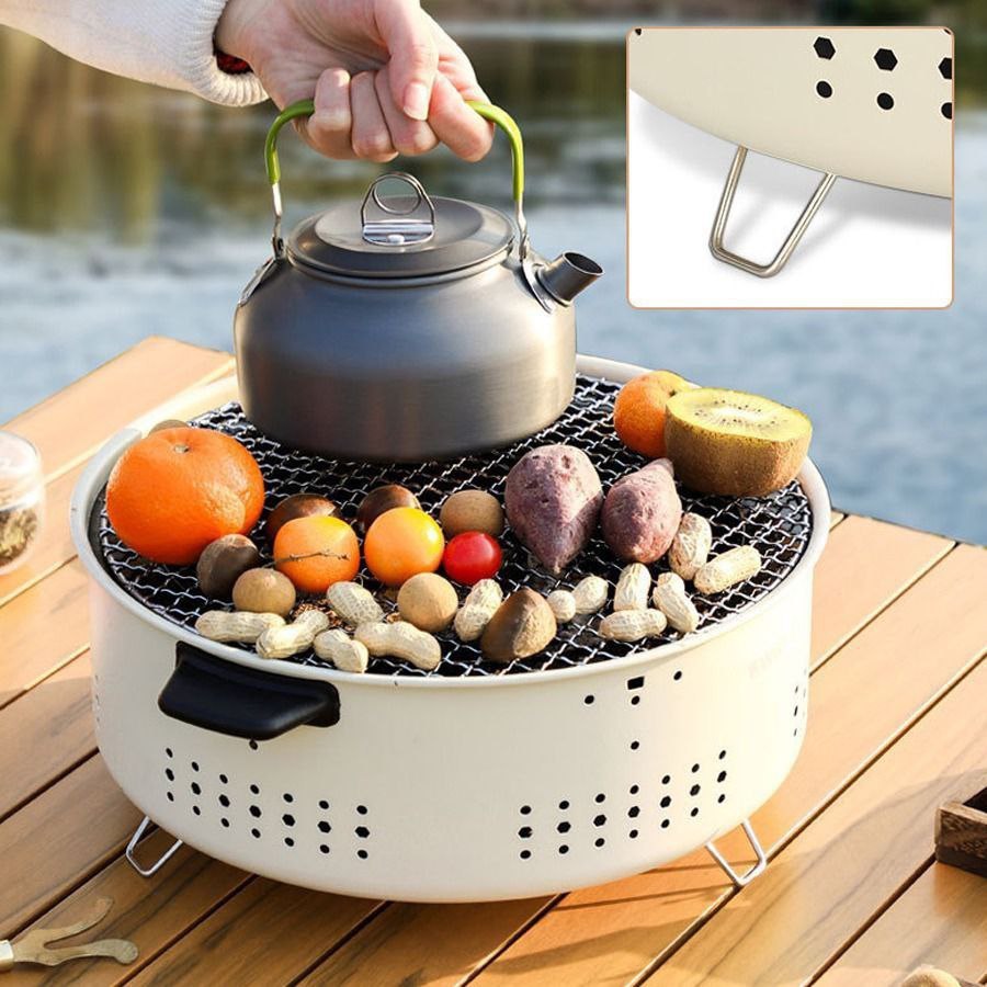 شواية فحم دائرية محمولة متعددة الأغراض توضع على الطاولة Barbecue de Table Rond Portatif Grill à Charbon Multi-usage