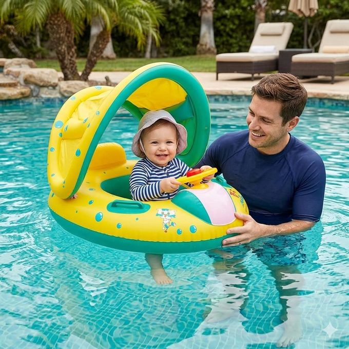 Bouée Bébé Siège avec Parasol Amovible, Bateau Gonflable مقعد عائم للأطفال مع مظلة شمسية قابلة للإزالة، قارب قابل للنفخ