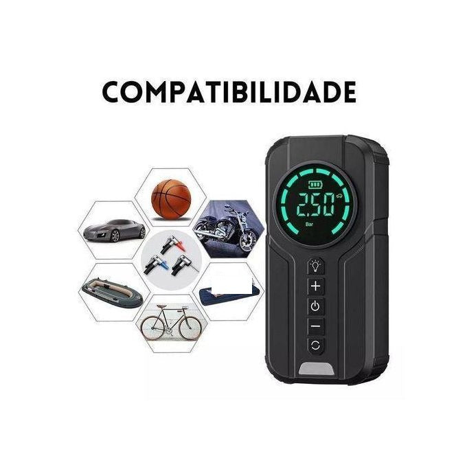 Jump Starter with Air Pump Compresseur d’Air Portable Multifonction Gonfleur Électrique  ضاغط هواء محمول متعدد الوظائف منفاخ كهربائي مزود ببطارية