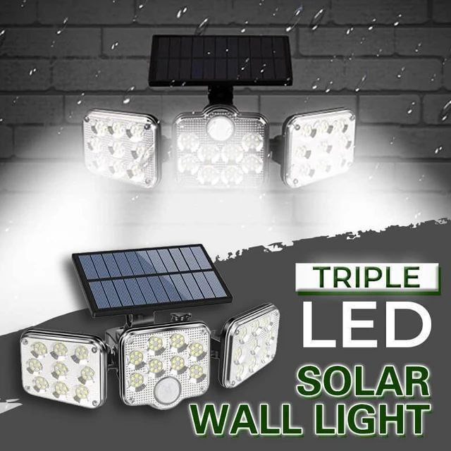 مصباح جداري شمسي بثلاثة رؤوس و122 مصباح LED مع كاشف حركة ampe Solaire Murale 3 Têtes 122 LED avec Détecteur de Mouvement IP65