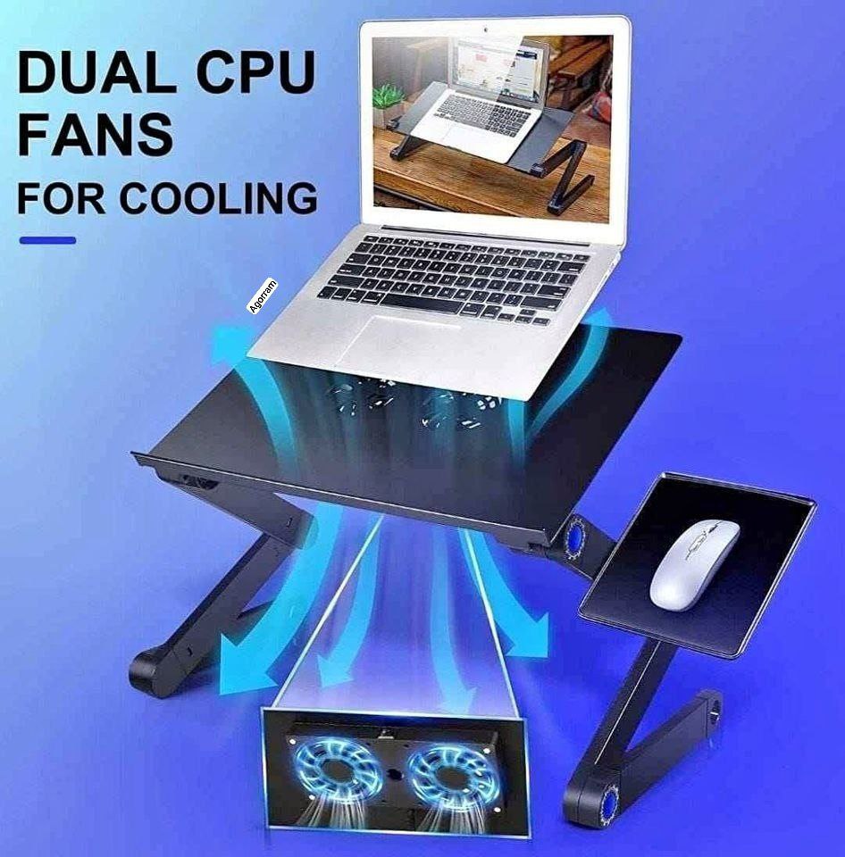 Support pliable et réglable pour ordinateur portable avec deux ventilateurs intégrés pour le refroidissement