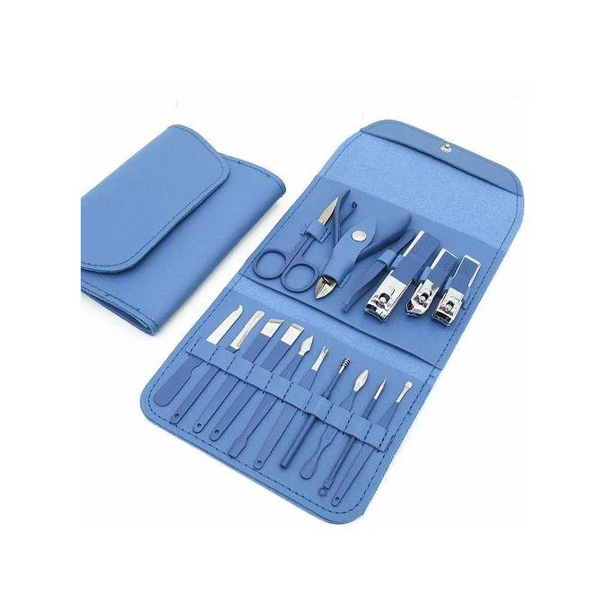 Kit complet de pédicure en acier inoxydable Ensemble de manucure professionnel مجموعة مانيكير احترافية مكونة من 12/16 قطعة، مجموعة باديكير كاملة من الفولاذ المقاوم للصدأ مع حقيبة جلدية محمولة، فكرة هدية