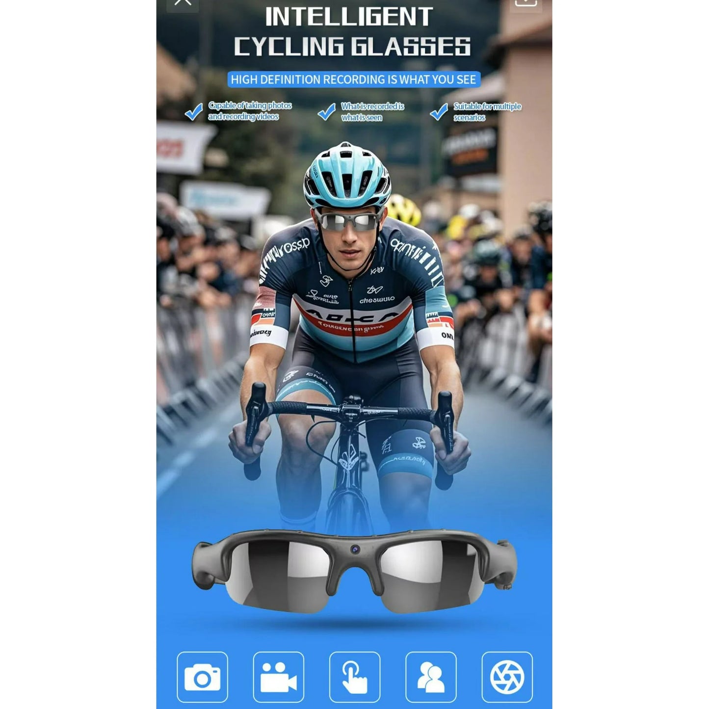 Lunettes de cyclisme Smart glasses lunettes intelligentes كاميرا رياضية نظارات ذكية نظارات ركوب الدراجات مزودة بكاميرا عالية الدقة مدمجة