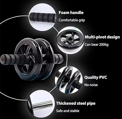 عجلة تمارين البطن الدوارة المزدوجة أسطوانة لتمارين عضلات البطن، بمقبض مانع للانزلاق AB WHEEL EXERCISER  Roulette abdos et musculation, poignée antidérapante