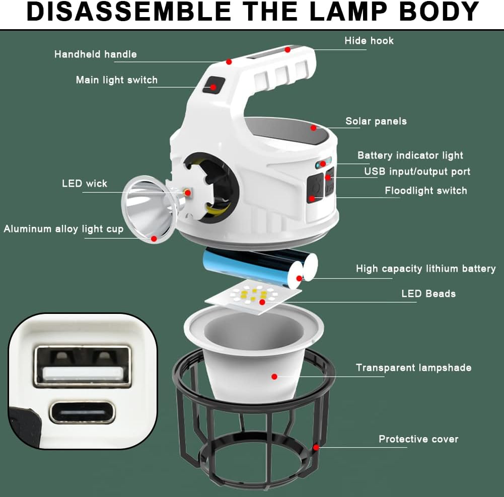 مصباح تخييم LED قابل لإعادة الشحن بإضاءة مزدوجة CH-22025 Dual Light Source Camping Lights Lampe de Camping LED Rechargeable Double Éclairage