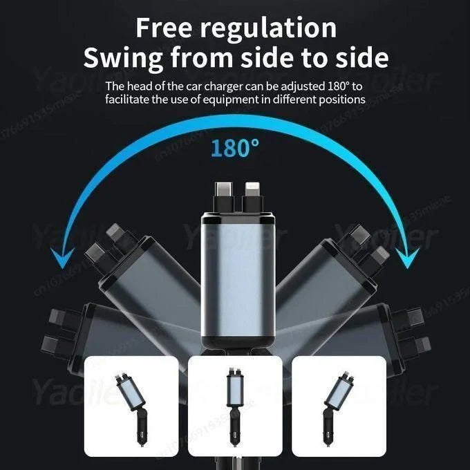 Chargeur de Voiture 4-en-1 شاحن سيارة 4 في 1 بمنفذي USB-A و USB-C محول ولاعة سجائر سريع الشحن