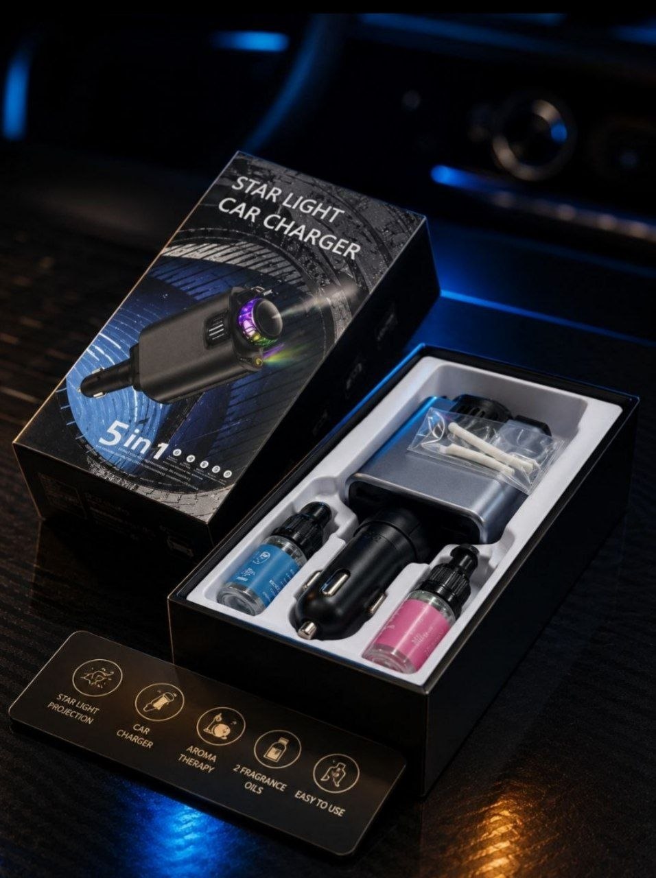 شاحن سيارة 5 في 1 بقوة 45 واط مع كابلات قابلة للسحب Chargeur de Voiture 45W 5-en-1 avec Câbles Rétractables