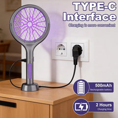 Raquette Électrique Moustiques Rétractable Tête Rotative مضرب كهربائي للبعوض رأس قابل للسحب والدوران، قابل للطي والتمديد، قابل لإعادة الشحن