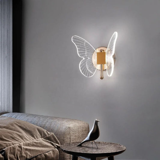 Applique murale LED en métal acrylique créatif contemporain avec papillon مصباح حائط LED معدني معاصر إبداعي من الأكريليك مع زهور الفراشة