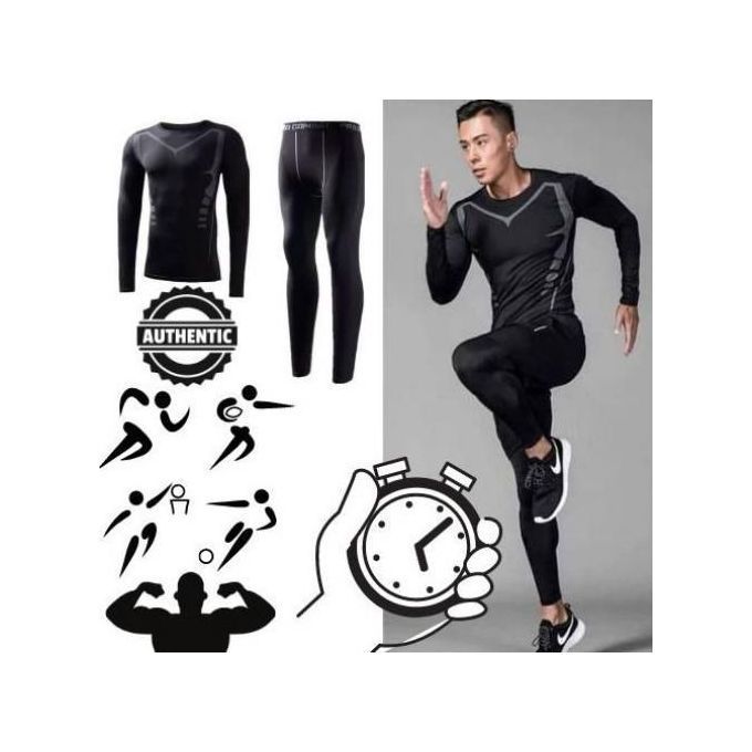 طقم ضغط كامل بأكمام طويلة وجوارب لياقة بدنية Tenue complète de compression Maillot manches longues&Collant Fitness Respirant