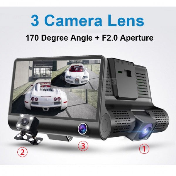 كاميرا السيارة ثلاثية العدسات مسجل فيديو للسيارة Enregistreur vidéo E-ACE pour voiture de 4 pouces avec 3 caméras FHD 1080P, support pour caméra arrière