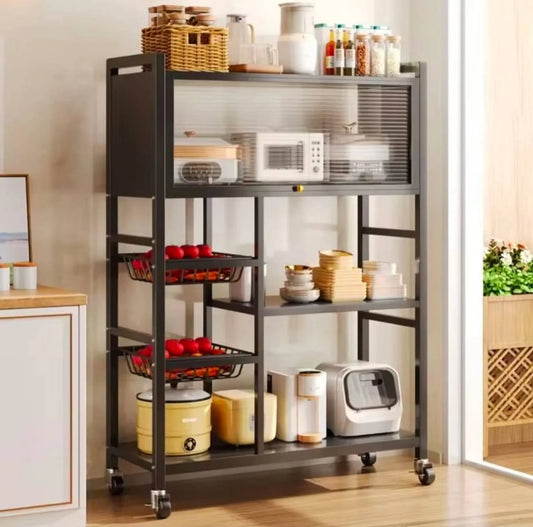 رف تنظيم المطبخ مع غطاء وسلال للفواكه والخضراوات Étagère de rangement de cuisine avec couvercle et paniers pour fruits et légumes