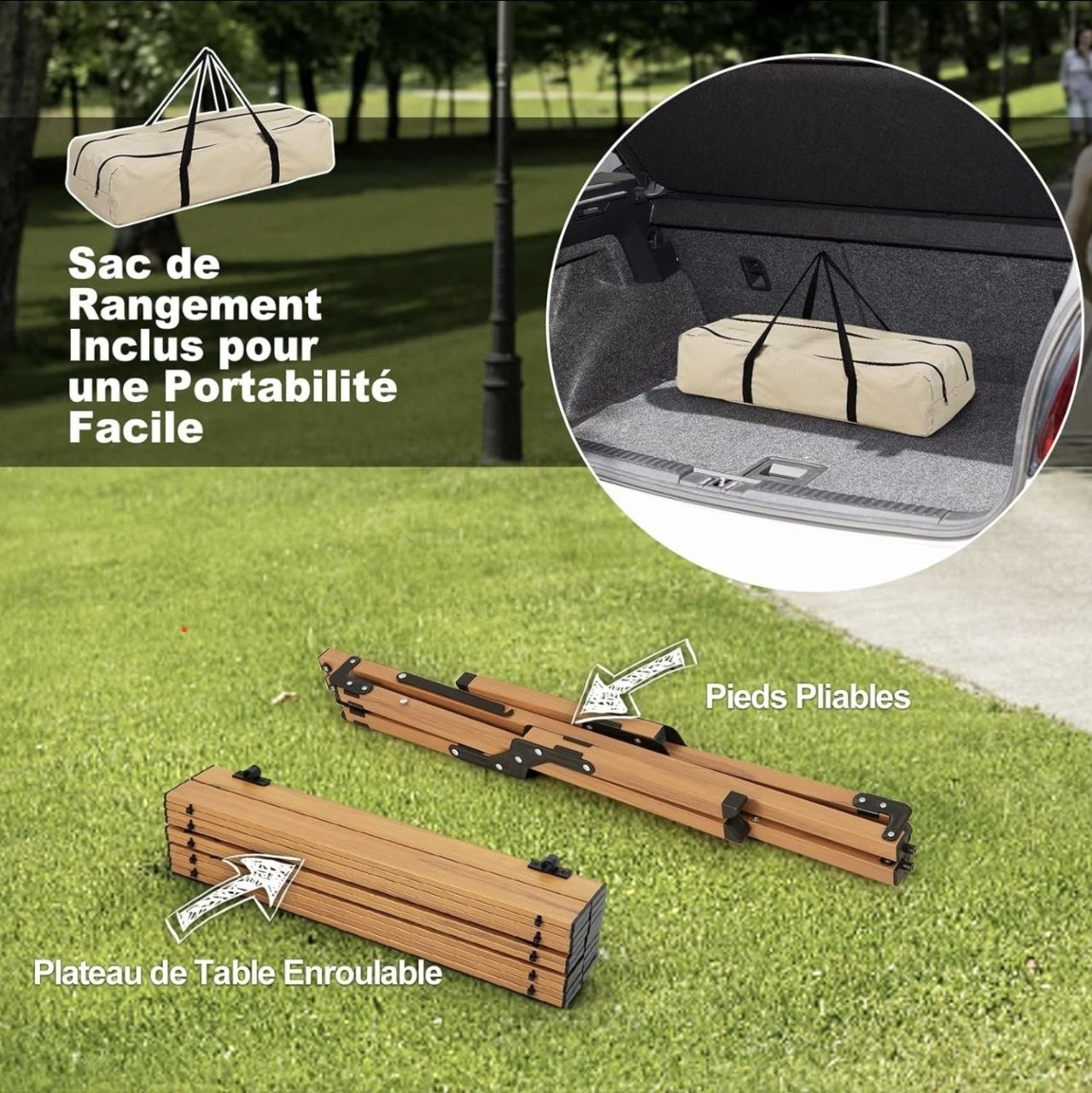 Table de pique-nique pliable, durable et robuste طاولة نزهة قابلة للطي، متينة وقوية، خفيفة الوزن وسهلة الحمل