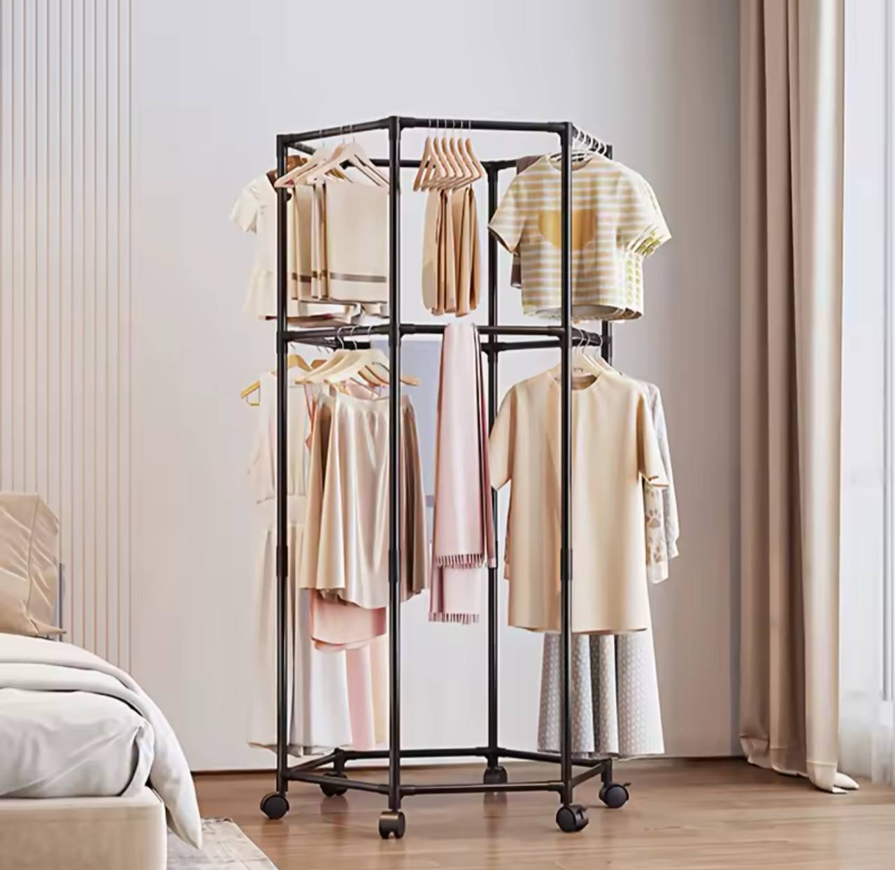 علاقة ملابس سداسية مزدوجة الطبقات قابلة للدوران 360 درجة Porte-manteau hexagonal double couche rotatif à 360