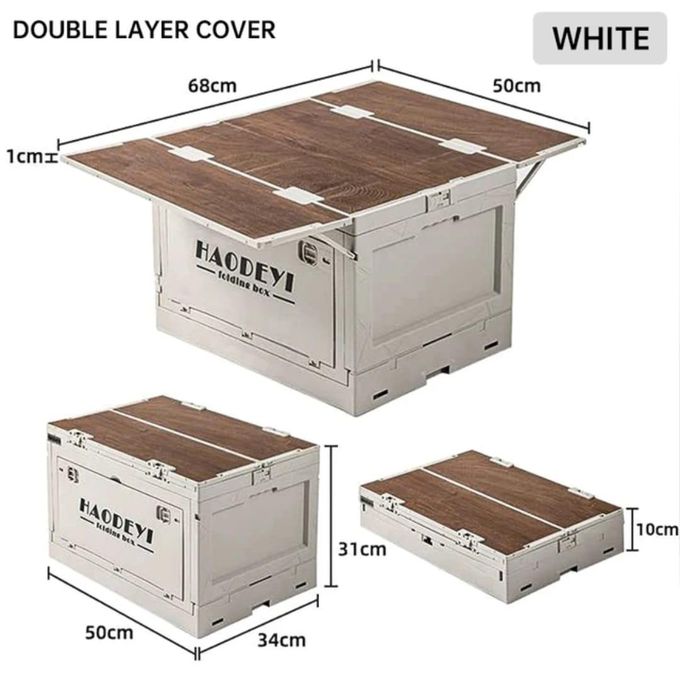 Boîte de Rangement Pliante Multifonction avec Couvercle Double صندوق تخزين قابل للطي متعدد الوظائف بغطاء مزدوج الطبقات وسطح طاولة