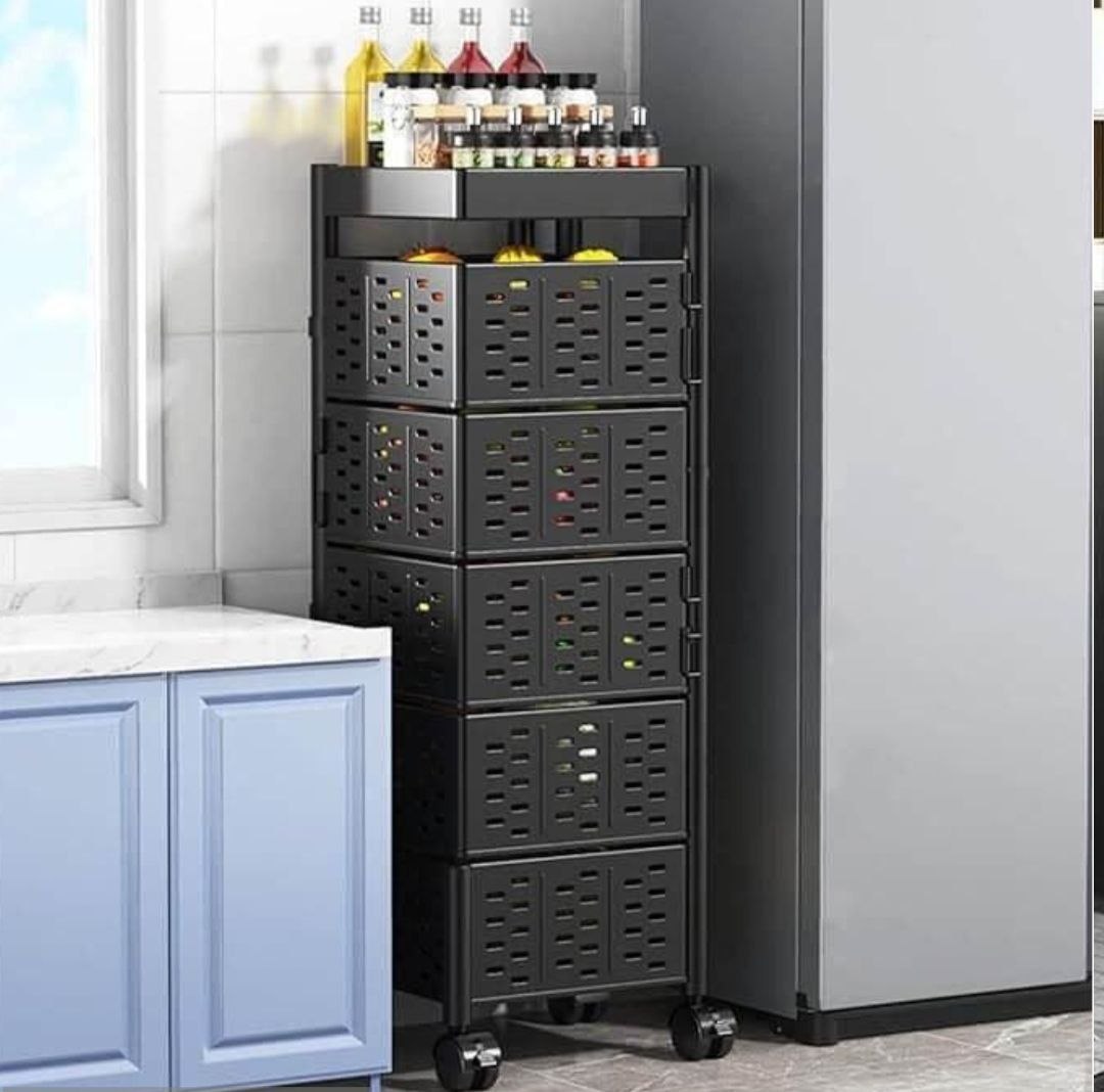Chariot de rangement rotatif, Étagère de cuisine multicouche عربة تخزين دوارة، رف مطبخ متعدد الطبقات على عجلات، سلة تخزين للفواكه والخضراوات، منظم مطبخ متنقل