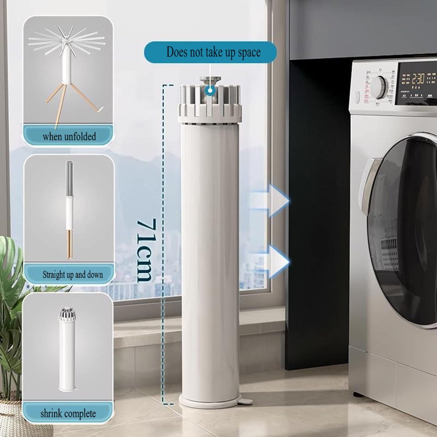 HANGING DRYING Porte-vêtements extensible rotatif triangulaire 3D 16 barres pliable  رف ملابس ثلاثي الأبعاد مثلث الشكل قابل للدوران والتمديد، مزود بـ 16 قضيبًا، قابل للطي