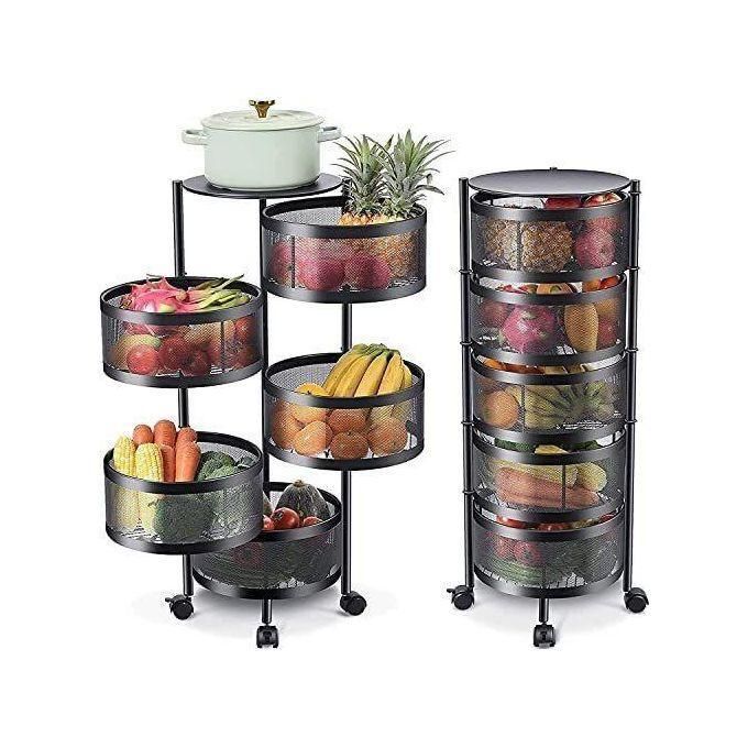 رف مطبخ دوار متعدد الطبقات سلة تخزين أسطوانية 360 درجة Etagère de Cuisine Rotative Multi-Couches Panier de Rangement Cylindrique