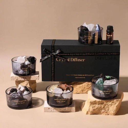 موزع الزيوت العطرية الطبيعية من حجر الكوارتز الوردي وحجر الحمم البركانية، ديكور منزلي Crystal Difuser