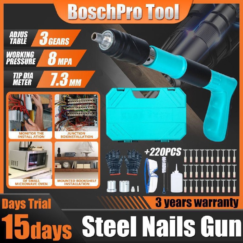 طقم أدوات تثبيت مسدس فولاذي للتثبيت على الحائط Kit de matériel de montage pistolet en acier pour fixations murales
