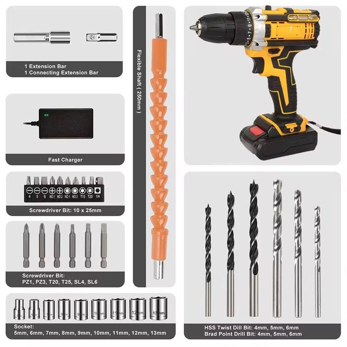 مثقاب لاسلكي قابل لإعادة الشحن Perceuse Visseuse Sans Fil Rechargeable 21V