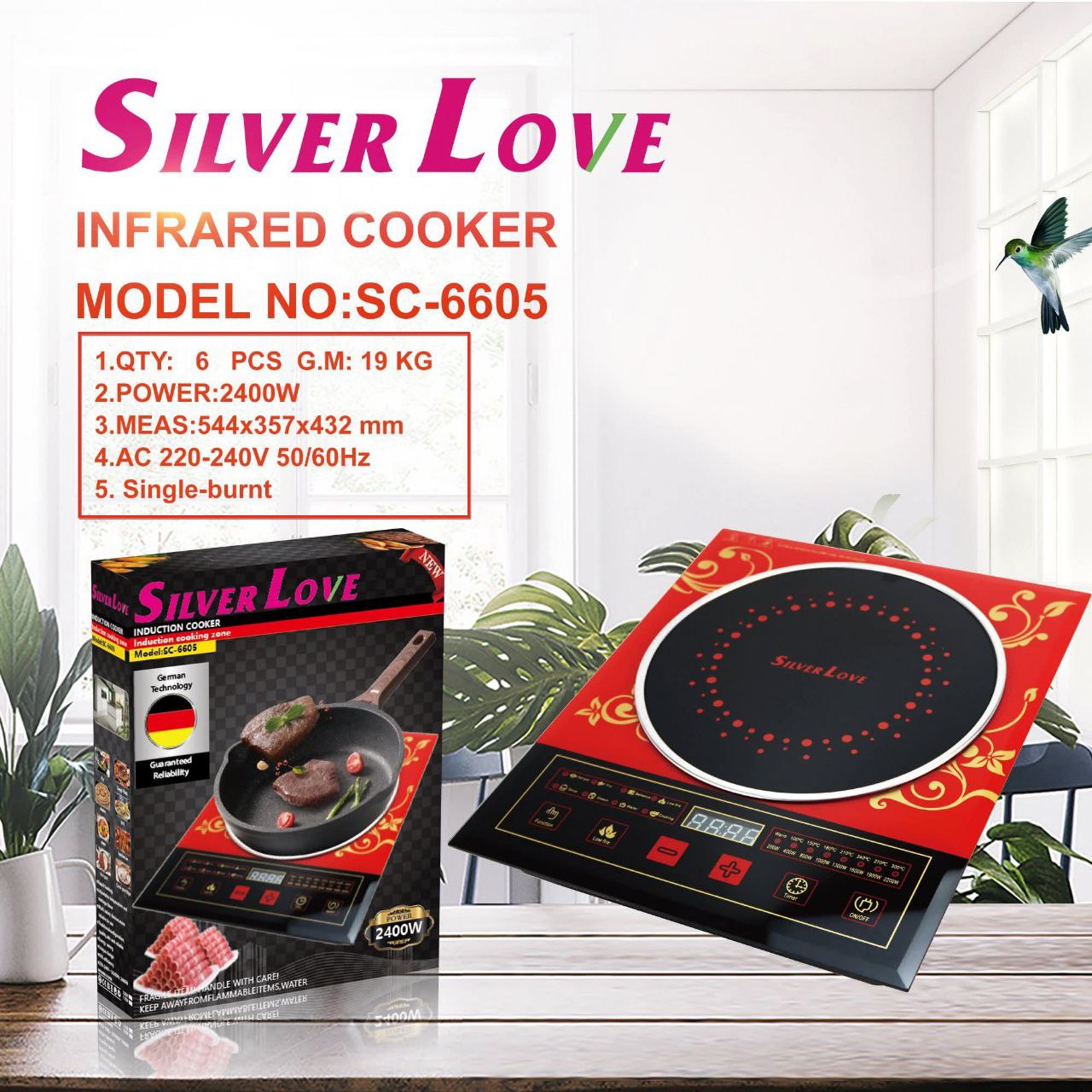 لوحة تسخين مشعة وتسخين بالأشعة تحت الحمراء SC-6605 Réchaud à Contrôle Tactile Chauffage Radiant Cuisinière Infrarouge Cuisinière À Induction