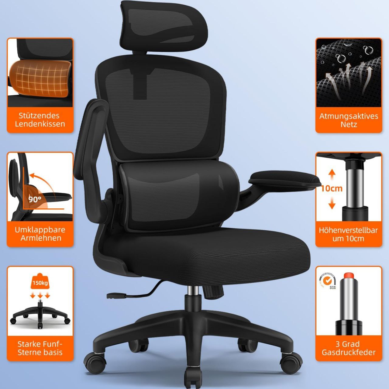 كرسي مكتب مريح مع مسند رأس قابل للتعديل ومساند للذراعين ودعم أسفل الظهر Chaise de bureau ergonomique avec appui-tete réglable accoudoirs et soutien lombaire