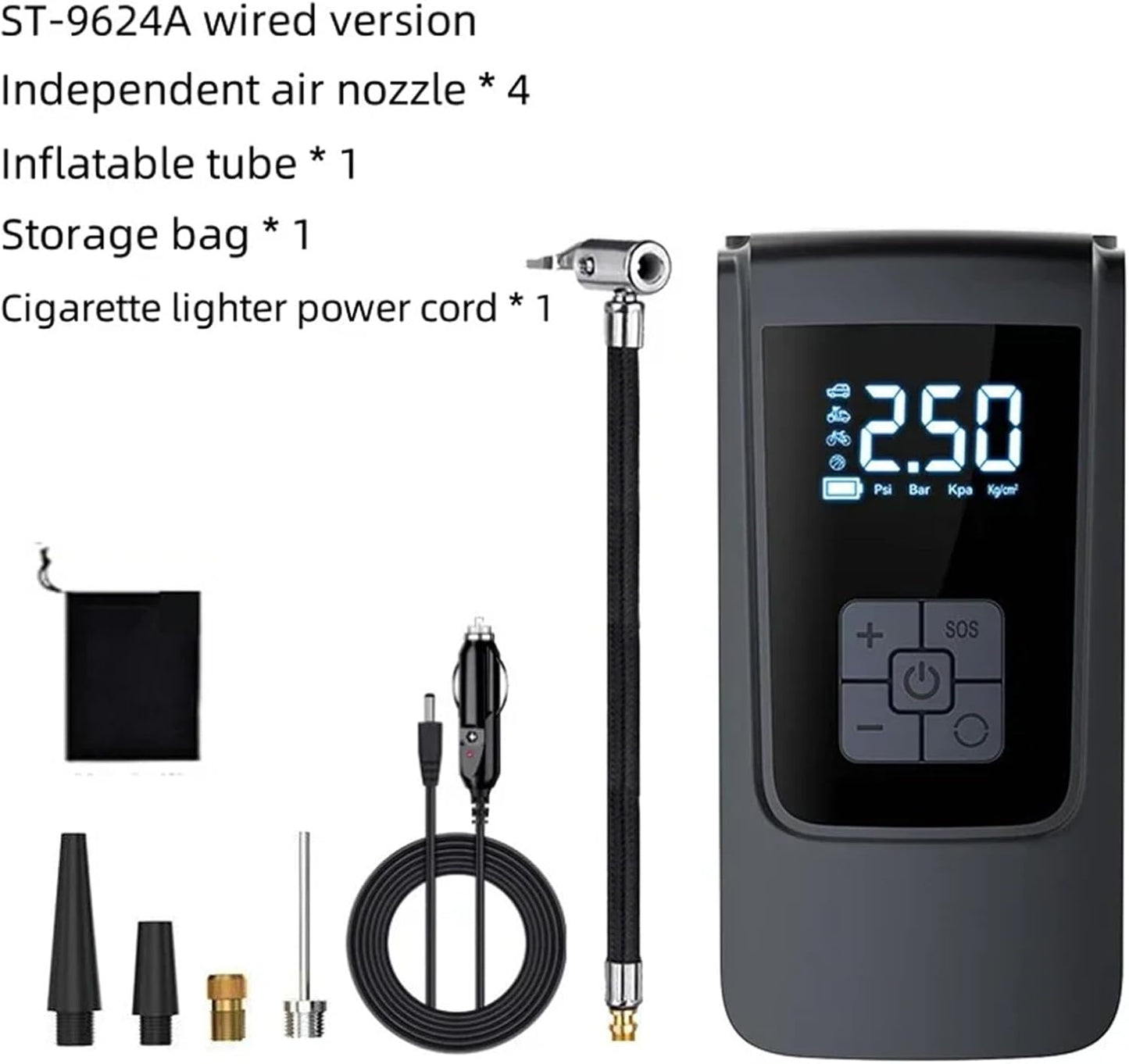 مضخة هواء كهربائية ذكية للكشف عن الإطارات بطارية طويلة الأمد Pompe à air électrique Gonfleur de pneu Portable Compresseur d'air pour voiture