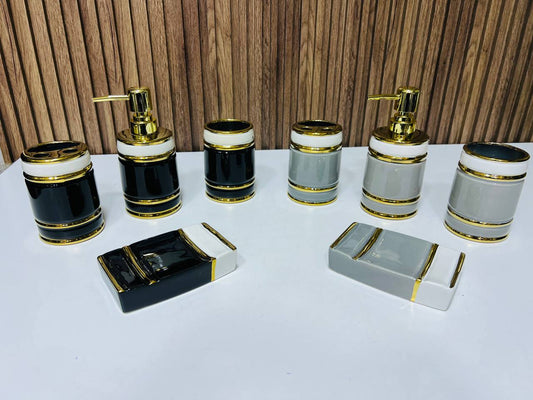 1104-5 طقم إكسسوارات حمام سيراميكي ديكوري، طقم حمام عصري من 4 قطع Porcelaine