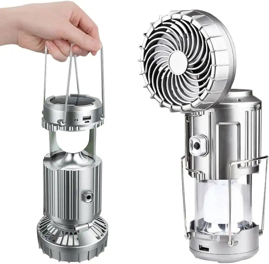 Lampe LED Camping Lampe De Poche solaire avec ventilateur مصباح تخييم LED مصباح يدوي يعمل بالطاقة الشمسية مع مروحة وبطارية شحن