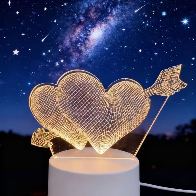 مصباح ثلاثي الأبعاد على شكل قلب من البليكسيجلاس Veilleuse Led 3D romantique  Lampe en forme de cœur 3D en plexiglas
